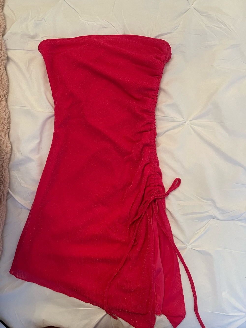 Strapless Hot Pink Ruched Side-Tie Dress